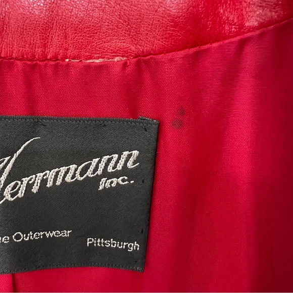 Carl W. Herrmann Pittsburgh Lyn Vintage Red Leather Cinch Waist Coat Women’s 10 - Picture 13 of 17